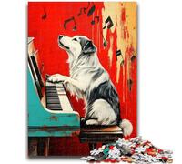 Border Collie Playing The Piano Jigsaw Puzzles for Teenagers 1000 Pieces, Decompressing Intellectual Educational Toy Educational Game for Birthday, Chrismas 50x75cm