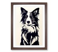 Border Collie Polygon Framed Wall Art Print A2 Walnut