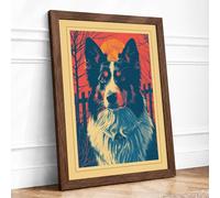 Border Collie Portrait Graphic Art Framed Wall Art Print A2 (59.4×42cm) Walnut, Wall Decor for Living Room, Bedroom, Office & Home, Ready to Hang, Art Gift