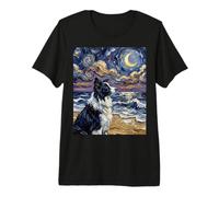 Border Collie Portrait Starry Night Dog at The Beach Artwork Premium T-Shirt