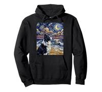 Border Collie Portrait Starry Night Dog at the Beach Artwork Pullover Hoodie