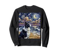 Border Collie Portrait Starry Night Dog at the Beach Artwork Sweatshirt