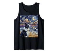 Border Collie Portrait Starry Night Dog at The Beach Artwork Tank Top