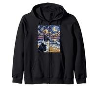 Border Collie Portrait Starry Night Dog at the Beach Artwork Zip Hoodie