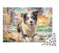 Border Collie Premium Cardstock Family Coastal Pup Art Puzzle Lovers Brain Training Indoor Leisure Anniversary Housewarming Gift Puzzle 52x38cm/1000pcs