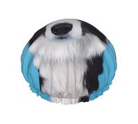 Border Collie Print Shower Cap - Double Layer Breathable, Adjustable Elastic Strap, Durable Hotel Travel Essentials