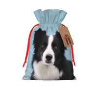 Border Collie Printed Christmas Drawstring Gift Bags-Xmas Wrapping Bags,Candy Bag,For Holiday Party Decorations,Wedding Party Supplies M Red Ribbon