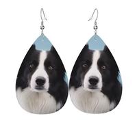 Border Collie Printed Leather Earring For Women,Teardrop Dangle Earrings For Women Friends Valentine Birthday Party Christmas Gifts