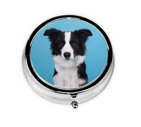 Border Collie Printed Round Travel Pill Box Cute Small Metal Pocket Pill Case for Men & Women 3 Compartment Portable Pill Organizer for Purse or Pocket