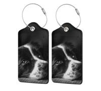 Border Collie Puppy Dog,Luggage Tags Pu Leather Name Tag Travel Suitcase Identifier ID Tags Durable Luggage Label 2 pcs