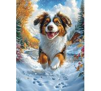 Border Collie Puppy in The Snow 300 Piece Jigsaw Puzzle for Adults Scenery Science Fiction Jigsaw Bedroom Accent Decor Stress Relief Challenge Perfect Holiday Present Relaxation Tool 300 PCS