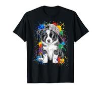 Border Collie Puppy Paint Splashes w Cap and Sunglasses T-Shirt