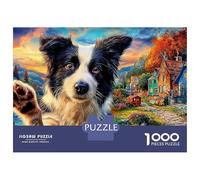 Border Collie Puzzles for Adults 1000 Pieces, Jigsaw Puzzles Christmas And Cute Animals Holiday Wall Art Colorful Artwork Vibrant Imagery Perfectly 52x38cm/1000pcs