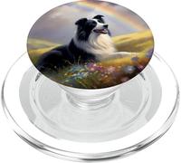 Border Collie Rainbow Bridge Colorful Dog Memorial Painting PopSockets PopGrip for MagSafe