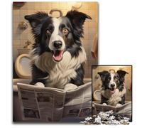 Border Collie Reading Newspaper JigsawPuzzle 1000 Pieces for Adults Impossible Jigsaw Puzzles for Adults Family Activity, Brain Teaser, Home Decor, 50x75CM/19.68x29.52inch