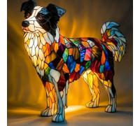 Border Collie Resin Statue LED Night Light - Creative Animal Figurine, Artistic Home Desktop Decoration