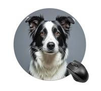 Border Collie Round Gaming Mouse Pad Non-Slip Rubber Base Mousepad Travel Office Mousepads for Desk Funny Waterproof Computer Mouse Mat Cute Laptop Mouspad 7.8x7.8 Inch