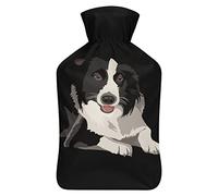 Border Collie Rubber Water Bottle with Soft Plush Cover Injection Hot Water Bag for Winter Hand Feet Cold Protection 1000ML