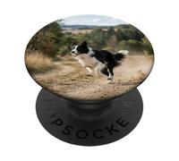 Border Collie Running Trail Action Forest Landscape Scene PopSockets Adhesive PopGrip