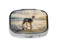Border Collie Sea Sky Dog,Meta Pill Box 2 Compartment Medicine Case,Portable Organizer,Rectangle Meta Portable Organizer Pill Box 718 Compartment Medicine Case