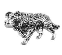 Border Collie Sheep Dog Pin Badge Brooch English Silver Pewter in gift pouch