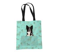 Border Collie Sheepdog Gifts for Dog Lovers Owners - Reusable Shopper Shoulder Tote Bags - Cloth Fabric Gift Bag with Dogs on - GREEN