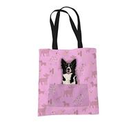 Border Collie Sheepdog Gifts for Dog Lovers Owners - Reusable Shopper Shoulder Tote Bags - Cloth Fabric Gift Bag with Dogs on - PINK