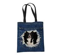 Border Collie Sheepdog Gifts for Dog Lovers Owners - Shopper Shoulder Tote Bags for Women - Reusable Shopping Bag for Groceries, Gift bags, Book Bag, Travel Bag - Polyester Cloth Fabric