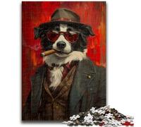 Border Collie Smoking Jigsaw Puzzles for Adults 1000 Pieces,Challenging Game And Family Play for Is Ideal As A Gift for The Whole Family (50x75cm)
