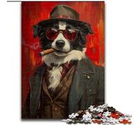 Border Collie Smoking Jigsaw Puzzles for Adults 1000 Pieces, Help The Brain Exercise Addictive Toys to Cultivate Patience Perfect Decoration 26x38cm