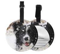 Border Collie Snow Dog,Luggage Tags Pu Leather Name Tag Travel Suitcase Identifier ID Tags Durable Baggage Label 2 pcs