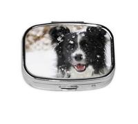 Border Collie Snow Dog,Meta Pill Box 2 Compartment Medicine Case,Portable Organizer