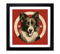 Border Collie Soviet Art Framed Print | 18x18 Inch Black Framed Wall Art | Ready to Hang | Modern Nature Picture | Living Room Bedroom Lounge Office