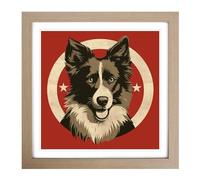 Border Collie Soviet Art Framed Print | 18x18 Inch Oak Framed Wall Art | Ready to Hang | Modern Nature Picture | Living Room Bedroom Lounge Office