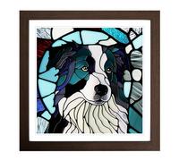 Border Collie Stained Glass Effect Framed Print | 18x18 Inch Walnut Framed Wall Art | Ready to Hang | Modern Nature Picture | Living Room Bedroom Lounge Office