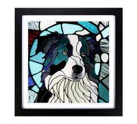 Border Collie Stained Glass Effect Framed Wall Art Print 18x18 Inch Black