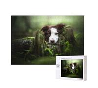 Border Collie Stone Sweet Brown Dogs Pets,300 Pieces Wooden Jigsaw Family Game Jigsaw Puzzles for Adults Teens Home Decor
