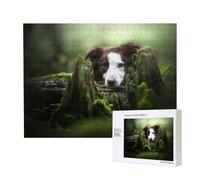 Border Collie Stone Sweet Brown Dogs Pets,500 Pieces Wooden Jigsaw Family Game Jigsaw Puzzles for Adults Teens Home Decor