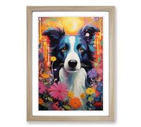 Border Collie Tachisme No.2 Framed Print | A2 Oak Framed Wall Art | Ready to Hang | Modern Nature Picture | Living Room Bedroom Lounge Office