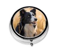 Border Collie This Small, Round, Three-Compartment Travel Pill Box is Perfect for Storing Daily medications, Vitamins, and on-The-go.