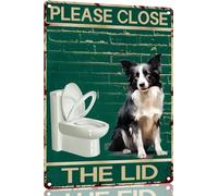 Border Collie Tin Sign Dog Please Close The Lid Bathroom Restroom Vintage Metal Tin Sign Retro Poster For Bathroom Toilet For Dog Lover 6x8 Inch