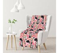 Border Collie Vintage Florals PinkFlannel Throw Fluffy Blanket for Couch, Soft Cozy Blankets