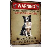Border Collie Vintage Funny Dog Metal Poster,Aluminum Warning Property Protected by Dog Sign Wall Decor Art Poster Dog Lovers Gift 8x12 Inch for Mancave Home Decor