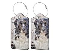 Border Collie Winter Snow White Black Dogs,Luggage Tags Pu Leather Name Tag Travel Suitcase Identifier ID Tags Durable Luggage Label 2 pcs