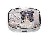 Border Collie Winter Snow White Black Dogs,Meta Pill Box 2 Compartment Medicine Case,Portable Organizer,Rectangle Meta Portable Organizer Pill Box 713 Compartment Medicine Case
