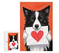 Border Collie With Heart Love 1000 Piece Wooden Puzzle for Adults - Difficult Puzzles, Challenging Family Games for Dog Lovers, Gift for Pet Memorial, Finished Size 20 x 30 Inches