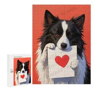 Border Collie With Heart Love 500 Piece Wooden Jigsaw Puzzle for Adults - Challenging Brain Teaser, Precision Puzzle for Dog Lovers, Family Bonding Time, Gift for Pet Owners