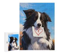 Border Collie With Heart Love 500 Piece Wooden Jigsaw Puzzle for Adults - Difficult Puzzles, Challenging Family Games for Dog Lovers, Gift for Pet Memorial, Finished Size 15 x 21 Inches