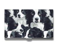 Border Collies Business Card Holder for Men Women Slim Credit Card Pocket Metal Wallet Organizer