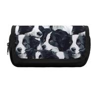 Border Collies Cute Double Pencil Case Large Capacity Portable Zippered Pen Pouch Bag for Office Unisex